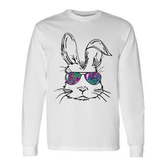 Sunglass Bunny Face Leopard Happy Easter Day Long Sleeve T-Shirt | Mazezy