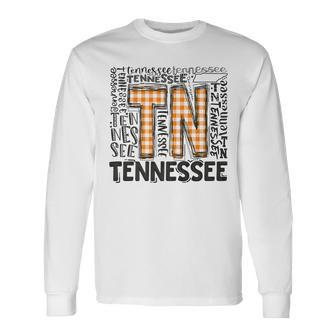 Tennessee State Flag Orange Plaid Tn Long Sleeve T-Shirt - Seseable