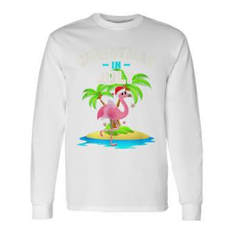 Tropischer Rosa Flamingo Langarmshirts, Hawaii Sommer Niedlich, Weihnachten im Juli - Seseable