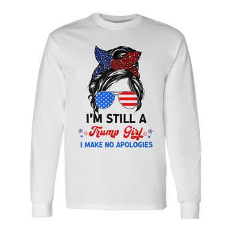 Im Still A Trump Girl I Make No Apologies Messy Bun Leopard Long Sleeve T-Shirt - Seseable