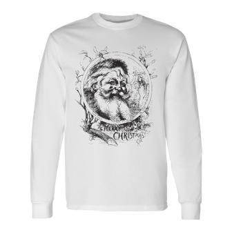 Vintage Christmas Santa Claus Face Old Fashioned Vintage Art Men Women Long Sleeve T-shirt Graphic Print Unisex - Seseable