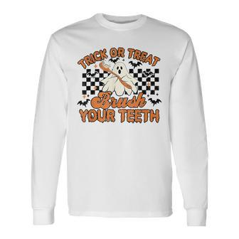 Vintage Halloween Dentist Trick Or Treat Brush Your Th Men Women Long Sleeve T-Shirt T-shirt Graphic Print - Thegiftio UK