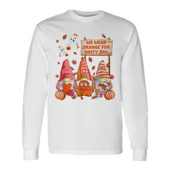 We Wear Orange For Unity Day Gnome Pumpkin Halloween Men Women Long Sleeve T-Shirt T-shirt Graphic Print - Thegiftio UK