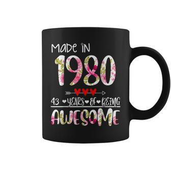 43Th Birthday Gifts For Women Floral Made In 1980 Birthday Coffee Mug - Seseable