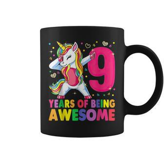 9 Years Old Unicorn Dabbing 9Th Birthday Girl Unicorn Party V2 Coffee Mug - Seseable