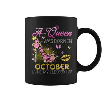 A Queen Was Born In October Living My Best Life - Womens Soft Style Fitted Coffee Mug - Seseable