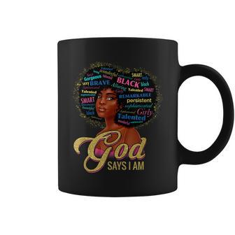 African American God Says I Am Black Girls Afro Women Pride Coffee Mug - Seseable