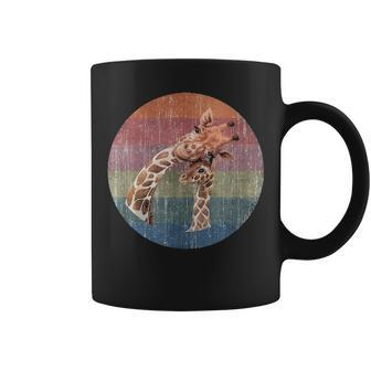 African Giraffe Mom And Baby Watercolor On Distressed Sunset Coffee Mug - Seseable
