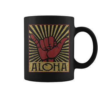 Aloha Hawaiian Hawaii Vintage Distressed Shaka Sign Coffee Mug - Seseable