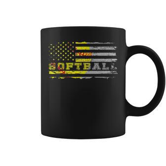American Flag Softball Fan Team Distressed Gift Coffee Mug - Thegiftio UK