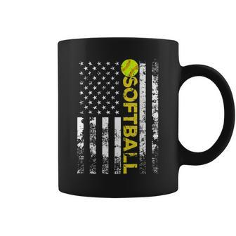 American Flag Softball Team Gift Coffee Mug - Seseable