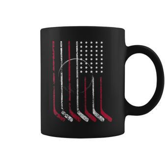 American Flag Vintage Hockey Flag Dad Mom Gift Coffee Mug - Seseable