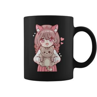 Anime Girl With Cat Kawaii Cat Lover Otaku Coffee Mug | Mazezy