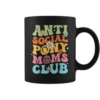 Anti Social Pony Moms Club Funny Horse Mom Groovy Flowers Coffee Mug | Mazezy