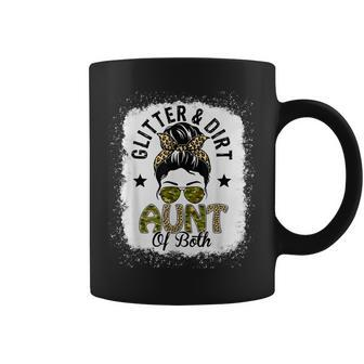 Aunt Of Both Messy Bun Leopard Camo Bleached Mothers Day Coffee Mug - Seseable