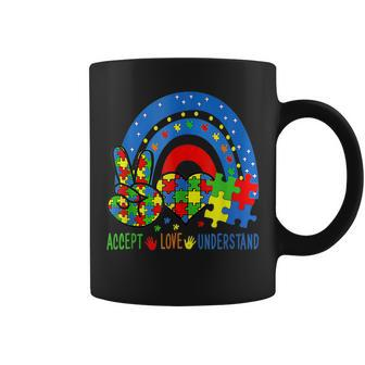 Autism Accept Love Understand Puzzle Pieces Tie Dye Rainbow Coffee Mug - Seseable
