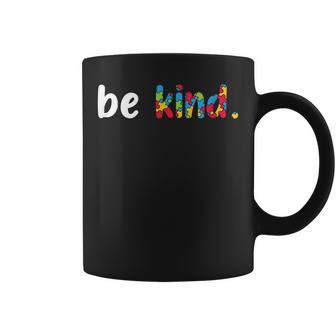 Autism Awareness Be Kind Colorful Puzzle Pieces Coffee Mug | Mazezy