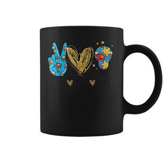 Autism Awareness Day Peace Love Autism Puzzle Ribbon Coffee Mug - Seseable