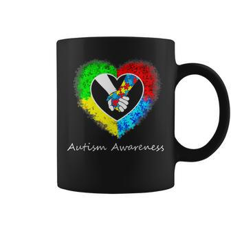 Autism Awareness Hands In Heart Puzzle Pieces Coffee Mug - Seseable