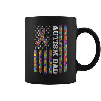 Autism Awareness Proud Autism Dad Vintage Usa Flag Gift Men Coffee Mug - Seseable