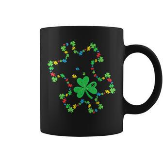 Autism Awareness Rainbow Puzzle Shamrock St Patricks Day Coffee Mug - Seseable