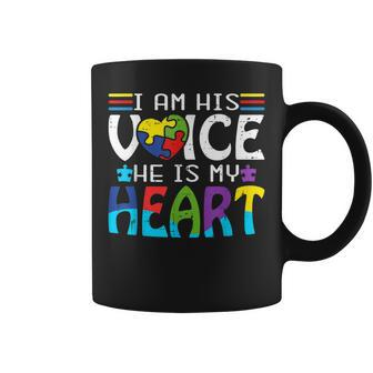 Autism Fathering I Am His Voice He Is My Heart Autism Mom Coffee Mug | Mazezy
