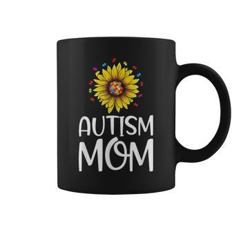 Autism Mom Gift Puzzle Piece Sunflower Autism Awareness Coffee Mug - Seseable