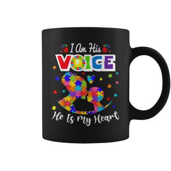Autism Mom I Am His Voice He Is My Heart Coffee Mug | Mazezy