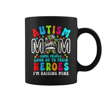 Autism Mom Raising Hero Groovy Messy Bun Autism Awareness Coffee Mug | Mazezy