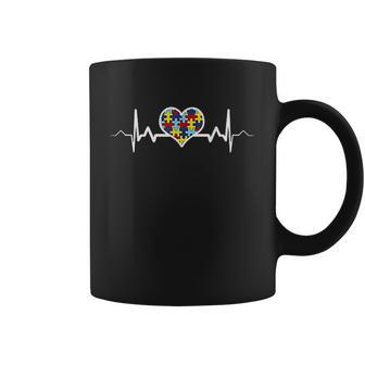 Awareness Heartbeat Puzzle Autistic Pride Mom Gift Coffee Mug - Thegiftio UK