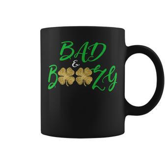 Bad & Boozy Beer Funny Drinking Shamrock St Pattys Day Coffee Mug | Mazezy
