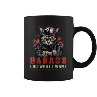 Badass I Do What I Want Cool Vintage Retro Funny Cat Lover Coffee Mug - Seseable