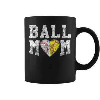 Ball Mom Baseball Softball Heart Sport Lover Funny Coffee Mug - Seseable