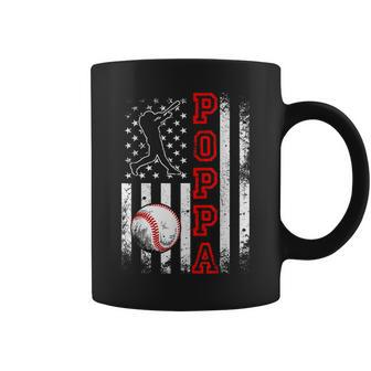 Baseball Poppa American Flag Funny Vintage Baseball Lovers Coffee Mug | Mazezy