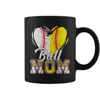 Baseball Softball Vintage Ball Mom Leopard Women Gift Coffee Mug - Seseable