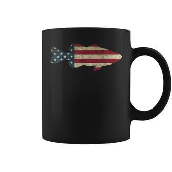 Bass Fishing American Flag Vintage Patriotic Fisherman Gift Coffee Mug | Mazezy