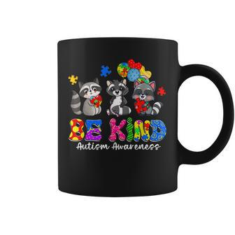 Be Kind Raccoon Puzzle Pieces Funny Autism Awareness Gifts Coffee Mug | Mazezy
