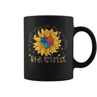 Be Kind Sunflower Autism Mom Dad Women Kids Autism Awareness Coffee Mug | Mazezy