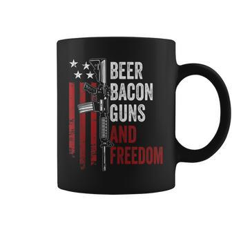Beer Bacon Guns & Freedom - Funny Bbq Gun Usa Flag Drinking Coffee Mug - Seseable