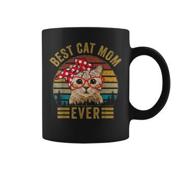 Best Cat Mom Ever Vintage Retro 70S Bandana Red Glasses Coffee Mug - Seseable