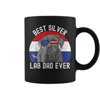 Best Silver Lab Dad Ever Vintage Patriotic American Flag V2 Coffee Mug - Seseable
