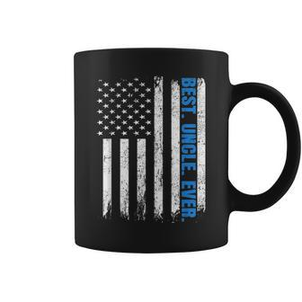 Best Uncle Ever Usa Flag Fathers Day Police Blue Line V2 Coffee Mug - Seseable
