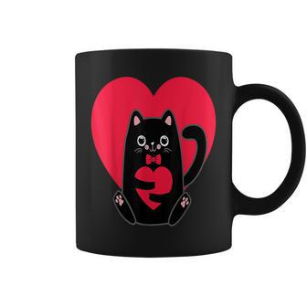 Black Cat Heart Valentines Day Cute Kitten Kitty-Love V Day Coffee Mug - Seseable