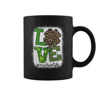 Bleached St Patricks Teacher Leopard Shamrock Lucky Teacher Coffee Mug - Seseable