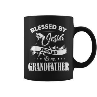 Blessed By Jesus Spoiled By My Grandfather Fathers Day Gift Coffee Mug - Seseable