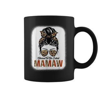 Blessed To Be Called Mamaw Leopard Messy Bun Mothers Day Coffee Mug - Thegiftio UK