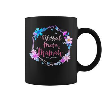 Blessed To Be Called Mom And Mamaw Cute Colorful Floral Coffee Mug - Seseable