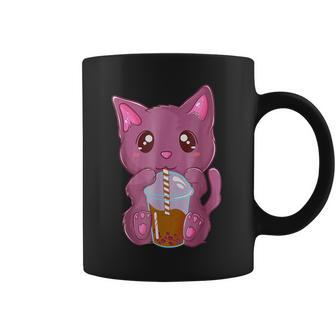 Boba Cat Drinking Boba Kitten Kawaii Japanese Kitty Coffee Mug - Seseable