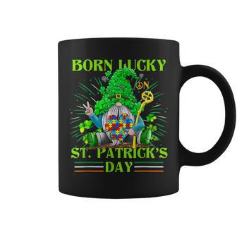 Born Lucky On St Patricks Day Autism St Patricks Day Gnomes Coffee Mug - Seseable
