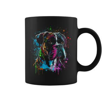 Boston Boxer Dog Painting Watercolor Paint Colorful Mom Dad Coffee Mug | Mazezy